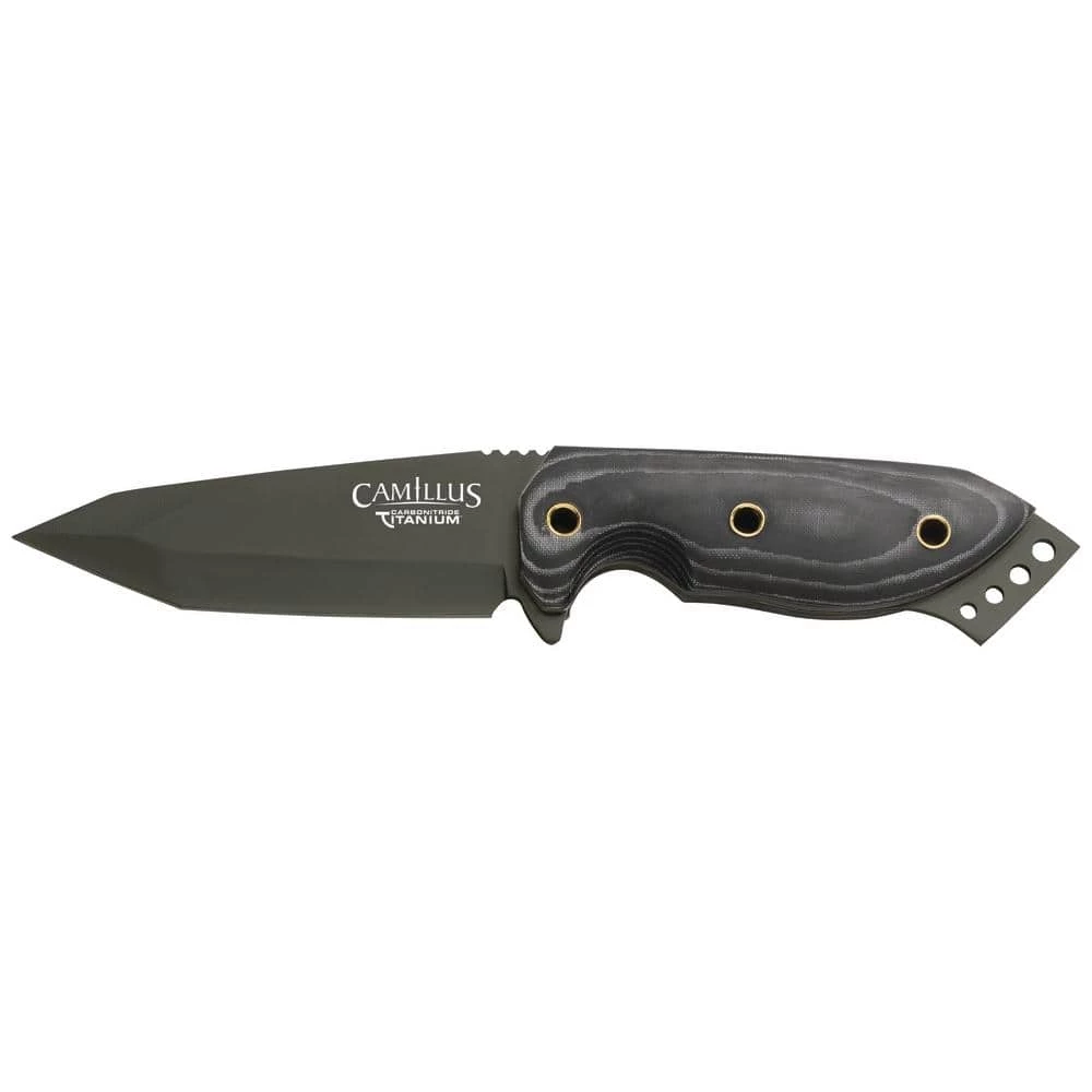 3.75 in. Carbonitride Titanium Tanto Straight Edge Fixed Blade Knife with Sheath Included, Micarta Handle by Camillus 1 3.75 in. Carbonitride Titanium Tanto Straight Edge Fixed Blade Knife with Sheath Included, Micarta Handle by Camillus