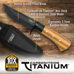 4.5 in. Carbonitride Titanium Straight Point Fixed Blade Knife with Sheath Included, Bamboo Handle by Camillus -Camillus Sales Shop camillus fixed blade knives 18538 44 1000