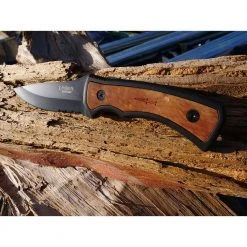 Mountaineer 4 in. Carbonitride Titanium Drop Point Partially Serrated Fixed Blade Knife, Ergonomic Wood Accent Handle by Camillus -Camillus Sales Shop camillus fixed blade knives 19084 1f 1000