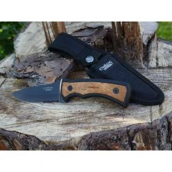 Mountaineer 4 in. Carbonitride Titanium Drop Point Partially Serrated Fixed Blade Knife, Ergonomic Wood Accent Handle by Camillus -Camillus Sales Shop camillus fixed blade knives 19084 31 1000