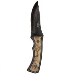 Mountaineer 4 in. Carbonitride Titanium Drop Point Partially Serrated Fixed Blade Knife, Ergonomic Wood Accent Handle by Camillus