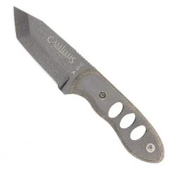 Choker 2.5 in. Carbon Steel Tanto Straight Edge Fixed Blade Knife with Sheath, Black Chain, Oval Slotted Micarta Handle by Camillus