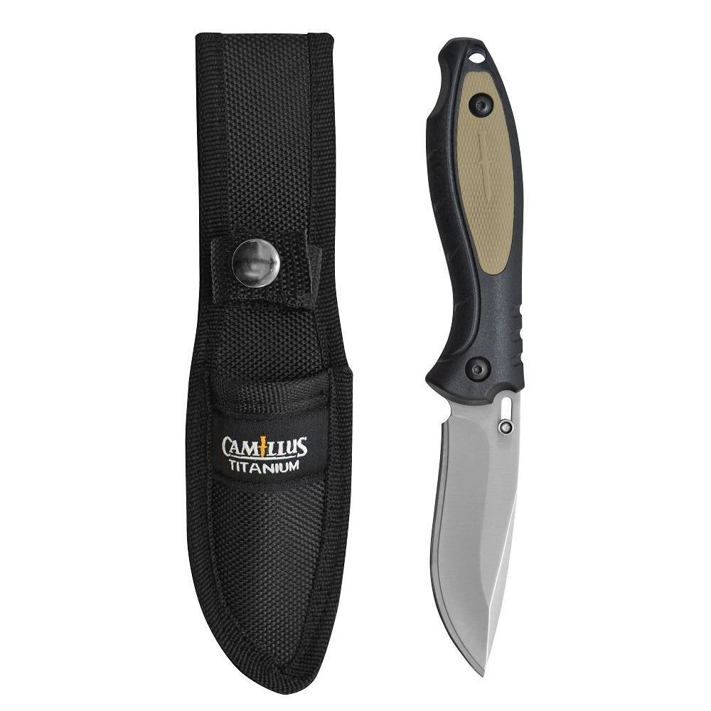 TigerSharp 3.35 in. Titanium Bonded Drop Point Fixed Blade Knife with 1 Smooth, 1 Serrated Blades, Non-Slip Handle by Camillus 8 TigerSharp 3.35 in. Titanium Bonded Drop Point Fixed Blade Knife with 1 Smooth, 1 Serrated Blades, Non-Slip Handle by Camillus - Image 8
