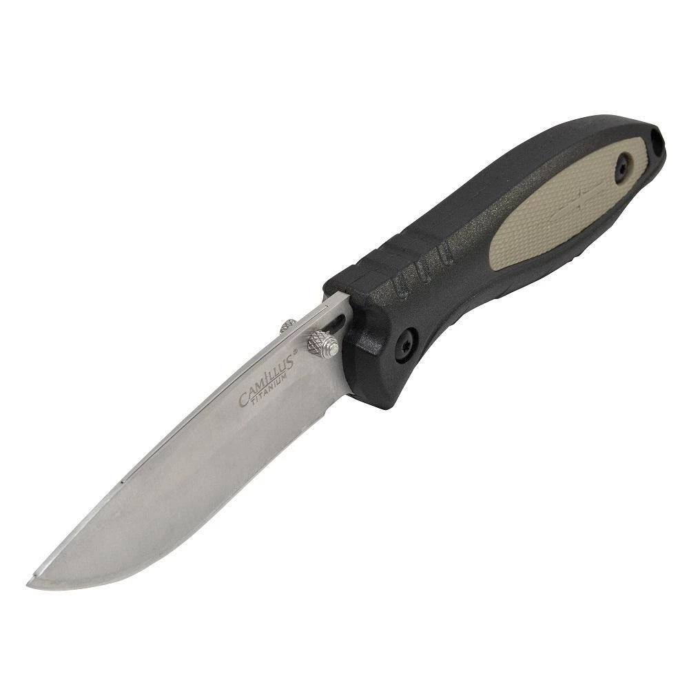 TigerSharp 3.35 in. Titanium Bonded Drop Point Fixed Blade Knife with 1 Smooth, 1 Serrated Blades, Non-Slip Handle by Camillus 2 TigerSharp 3.35 in. Titanium Bonded Drop Point Fixed Blade Knife with 1 Smooth, 1 Serrated Blades, Non-Slip Handle by Camillus - Image 2