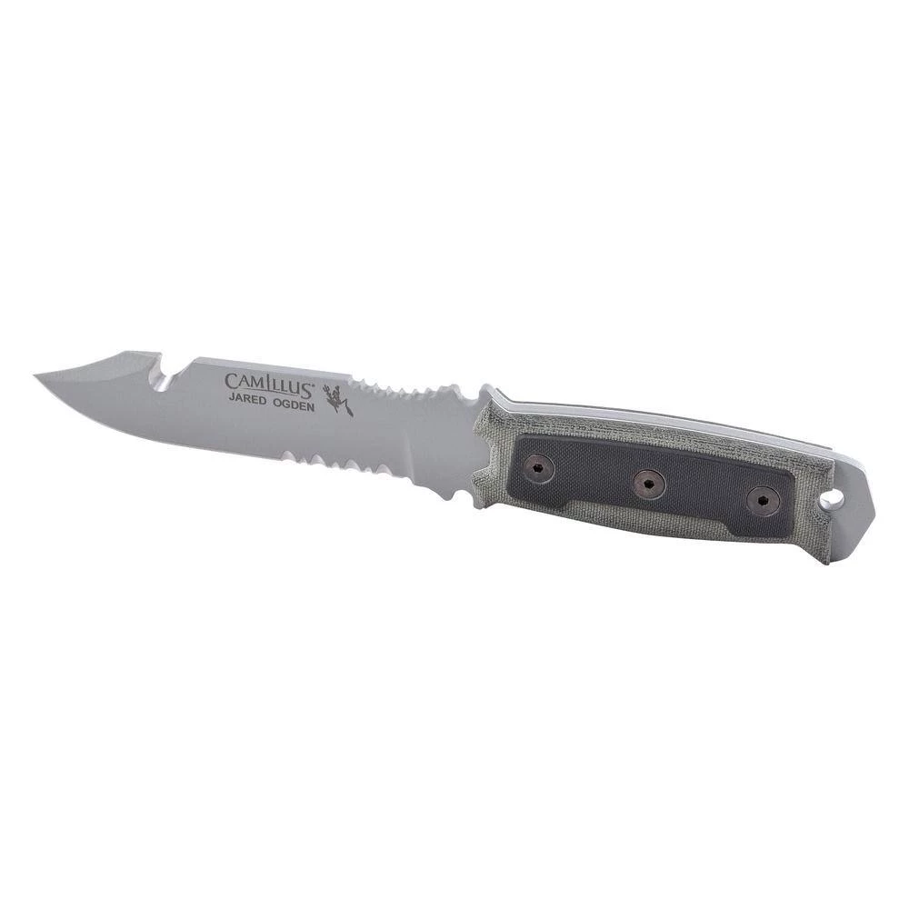 SKOL 5 in. Carbon Steel Clip Point/Gut Hook Partially Serrated Fixed Blade Knife with Sheath, Micarta/G10 Handle by Camillus 3 SKOL 5 in. Carbon Steel Clip Point/Gut Hook Partially Serrated Fixed Blade Knife with Sheath, Micarta/G10 Handle by Camillus - Image 3