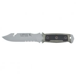 SKOL 5 in. Carbon Steel Clip Point/Gut Hook Partially Serrated Fixed Blade Knife with Sheath, Micarta/G10 Handle by Camillus