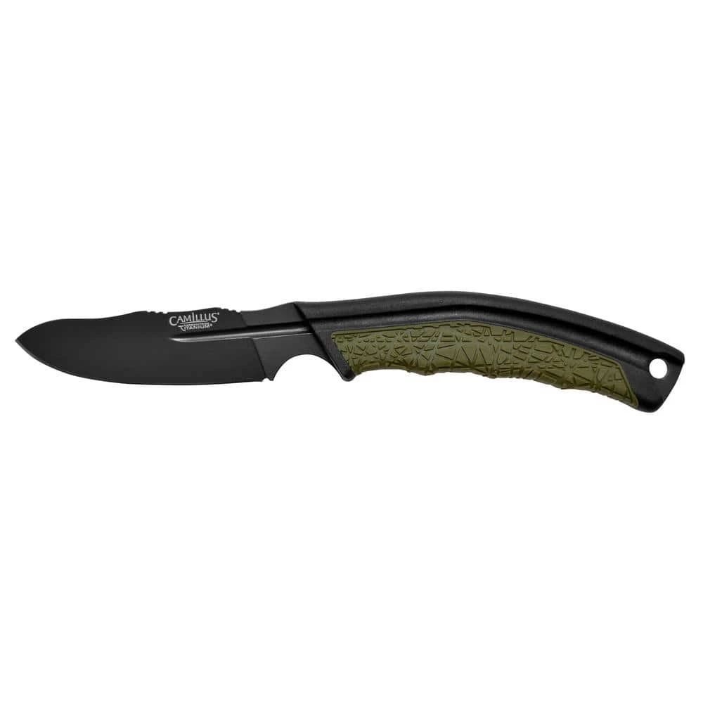 BT-5 3.5 in. Carbonitride Titanium Drop Point Straight Edge Full Tang Fixed Blade Knife with Sheath, Ergonomic Handle by Camillus 1 BT-5 3.5 in. Carbonitride Titanium Drop Point Straight Edge Full Tang Fixed Blade Knife with Sheath, Ergonomic Handle by Camillus