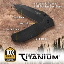 Tanto 2 2.85 in. Carbonitride Titanium Tanto Straight Edge Folding Knife with Assisted Opening, G10 handle by Camillus -Camillus Sales Shop camillus folding knives 18673 44 1000