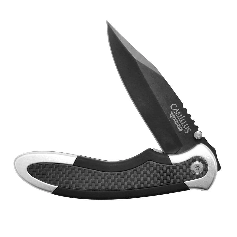 Chameleon 3.5 in. Carbonitride Titanium Drop Point Straight Edge Folding Knife, Lightweight Carbon Fiber Accent Handle by Camillus 5 Chameleon 3.5 in. Carbonitride Titanium Drop Point Straight Edge Folding Knife, Lightweight Carbon Fiber Accent Handle by Camillus - Image 5