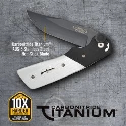 Cuda Bolt 3.75 in. Carbonitride Titanium Drop Point Straight Edge Folding Knife with Lightweight Black/Silver G10 Handle by Camillus -Camillus Sales Shop camillus folding knives 19080 76 1000