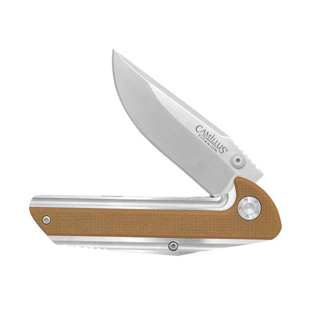 Sevens 3 in. Titanium Bonded Drop Point Straight Edge Folding Knife, Stainless Steel/G10 Handle in Coyote Brown by Camillus 1 Sevens 3 in. Titanium Bonded Drop Point Straight Edge Folding Knife, Stainless Steel/G10 Handle in Coyote Brown by Camillus