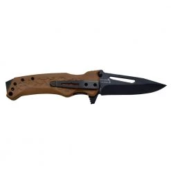NS-8 3.25 in. Carbonitride Titanium Drop Point Smooth Folding Knife with Quick Launch System, Steel Pommel, Brown Handle by Camillus -Camillus Sales Shop camillus folding knives 19241 4f 1000