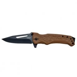 NS-8 3.25 in. Carbonitride Titanium Drop Point Smooth Folding Knife with Quick Launch System, Steel Pommel, Brown Handle by Camillus