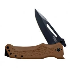 NS-8 3.25 in. Carbonitride Titanium Drop Point Smooth Folding Knife with Quick Launch System, Steel Pommel, Brown Handle by Camillus -Camillus Sales Shop camillus folding knives 19241 fa 1000