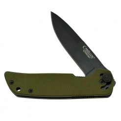 Cuda Mini 3 in. Carbonitride Titanium Drop Point Smooth Folding Knife with CUDA Quick Open System, Drab Green G10 Handle by Camillus