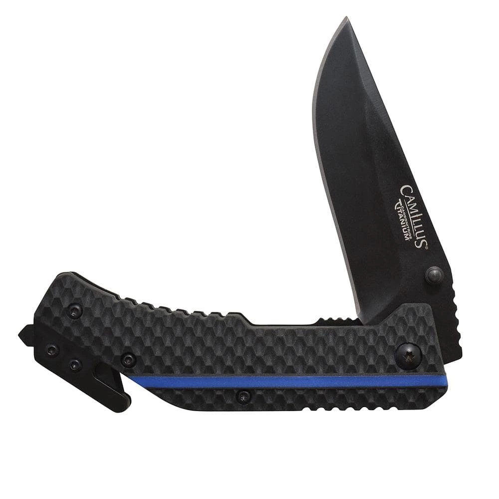 THIN BLUE LINE 7.75 in. Assisted Open Folding Knife in Blue by Camillus 1 THIN BLUE LINE 7.75 in. Assisted Open Folding Knife in Blue by Camillus