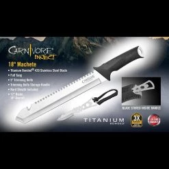Carnivore Inject 18 in. Full-Tang Titanium Stainless Steel Machete with Molded Sheath and Bonus Trimming Knife by Camillus -Camillus Sales Shop camillus machetes 19818 31 1000