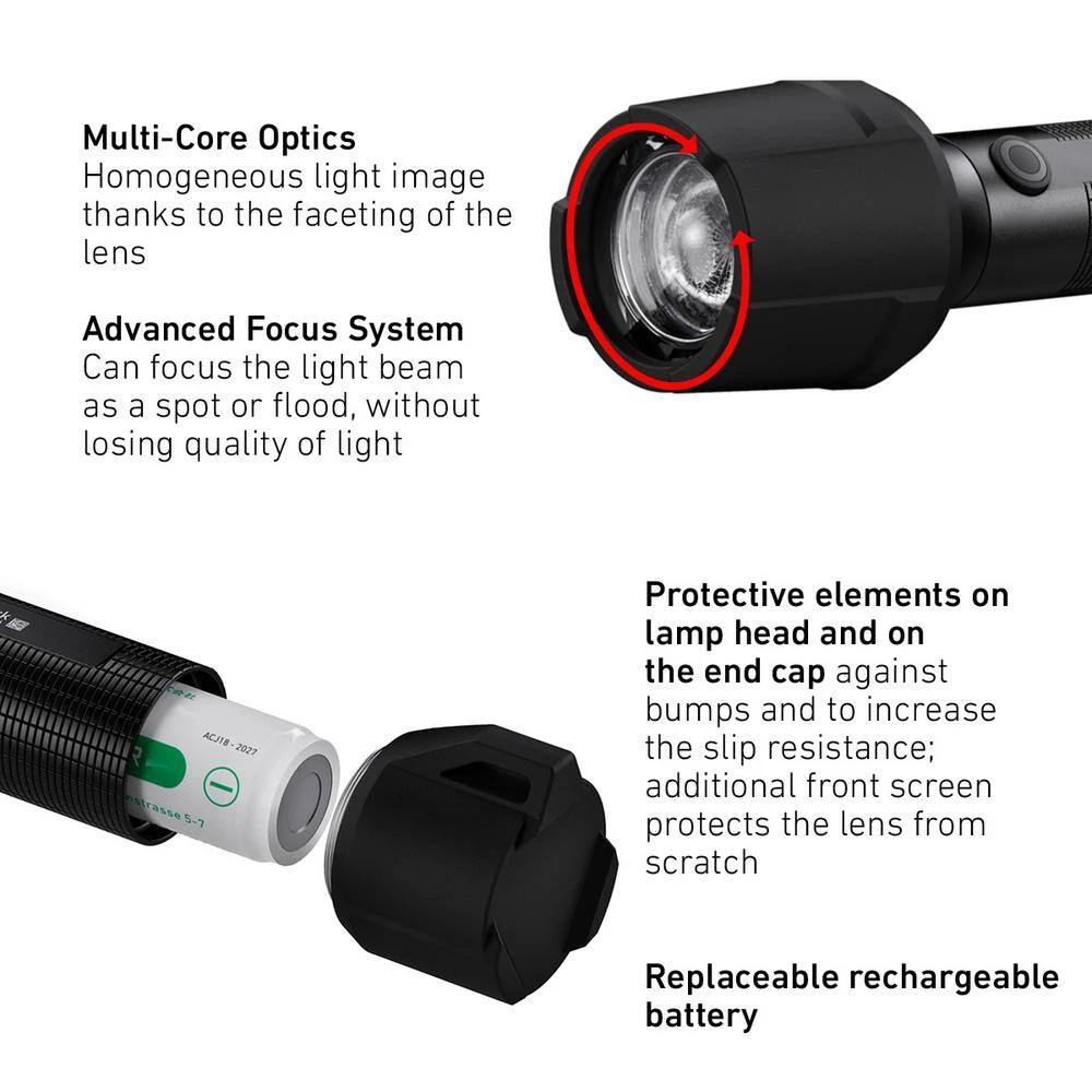 P6R Work Rechargeable Flashlight, 850 Lumens, Advanced Focus System, Rubber Covers, Protective Lens, Waterproof by LEDLENSER 9 P6R Work Rechargeable Flashlight, 850 Lumens, Advanced Focus System, Rubber Covers, Protective Lens, Waterproof by LEDLENSER - Image 9