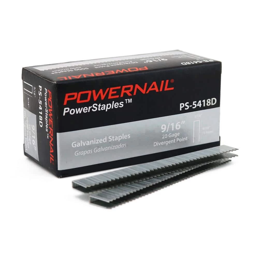 5400 Series 3/16 in. x 9/16 in. Crown x 20-Gauge Glue Collated Div. Point Staples for Carpet and Upholstery (5000-Box) by POWERNAIL 1 5400 Series 3/16 in. x 9/16 in. Crown x 20-Gauge Glue Collated Div. Point Staples for Carpet and Upholstery (5000-Box) by POWERNAIL