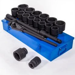 Jumbo 1 in. Drive Cr-Mo Steel 6-Point SAE Deep Impact Socket Set with Extension Bars and Carrying Case (21-Piece) by Stark