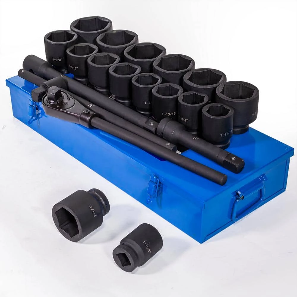 Jumbo 1 in. Drive Cr-Mo Steel 6-Point SAE Deep Impact Socket Set with Extension Bars and Carrying Case (21-Piece) by Stark 1 Jumbo 1 in. Drive Cr-Mo Steel 6-Point SAE Deep Impact Socket Set with Extension Bars and Carrying Case (21-Piece) by Stark