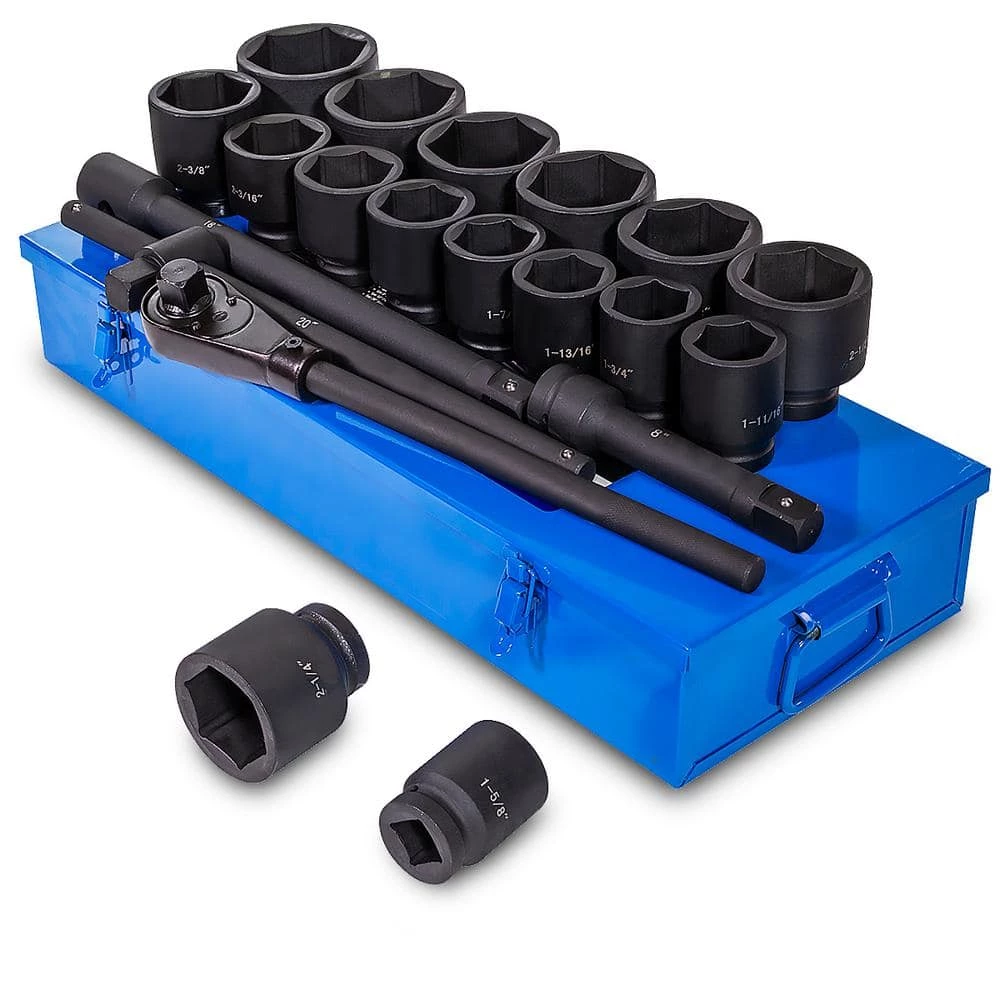 Jumbo 1 in. Drive Cr-Mo Steel 6-Point SAE Deep Impact Socket Set with Extension Bars and Carrying Case (21-Piece) by Stark 1 Jumbo 1 in. Drive Cr-Mo Steel 6-Point SAE Deep Impact Socket Set with Extension Bars and Carrying Case (21-Piece) by Stark