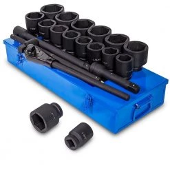 Jumbo 1 in. Drive Cr-Mo Steel 6-Point SAE Deep Impact Socket Set with Extension Bars and Carrying Case (21-Piece) by Stark
