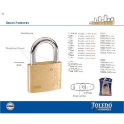 50 mm Brass Keyed Padlock by TOLEDO 5 50 mm Brass Keyed Padlock by TOLEDO -Camillus Sales Shop toledo padlocks to50 d4 1000